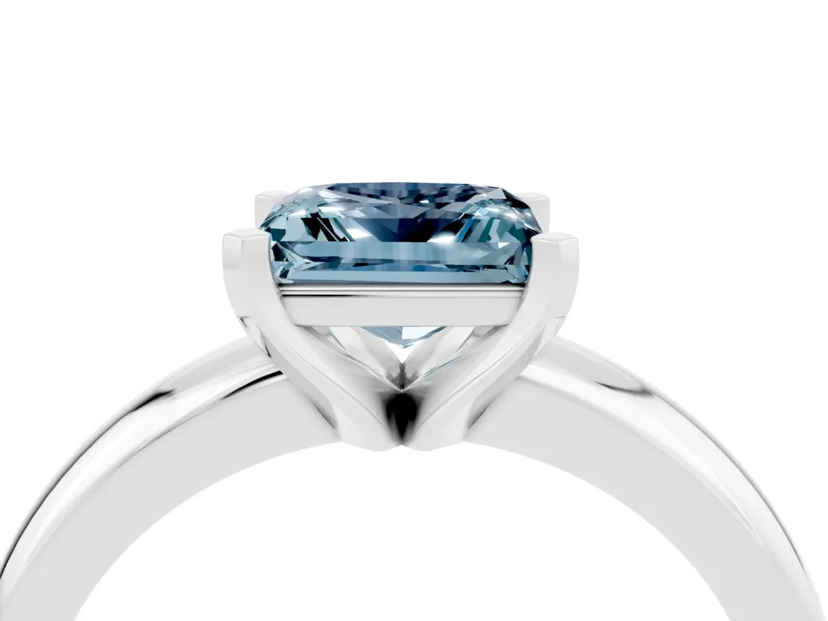 Princess Cut Aquamarine Solitaire Engagement Ring with Round Band and Four-Prong Setting White gold