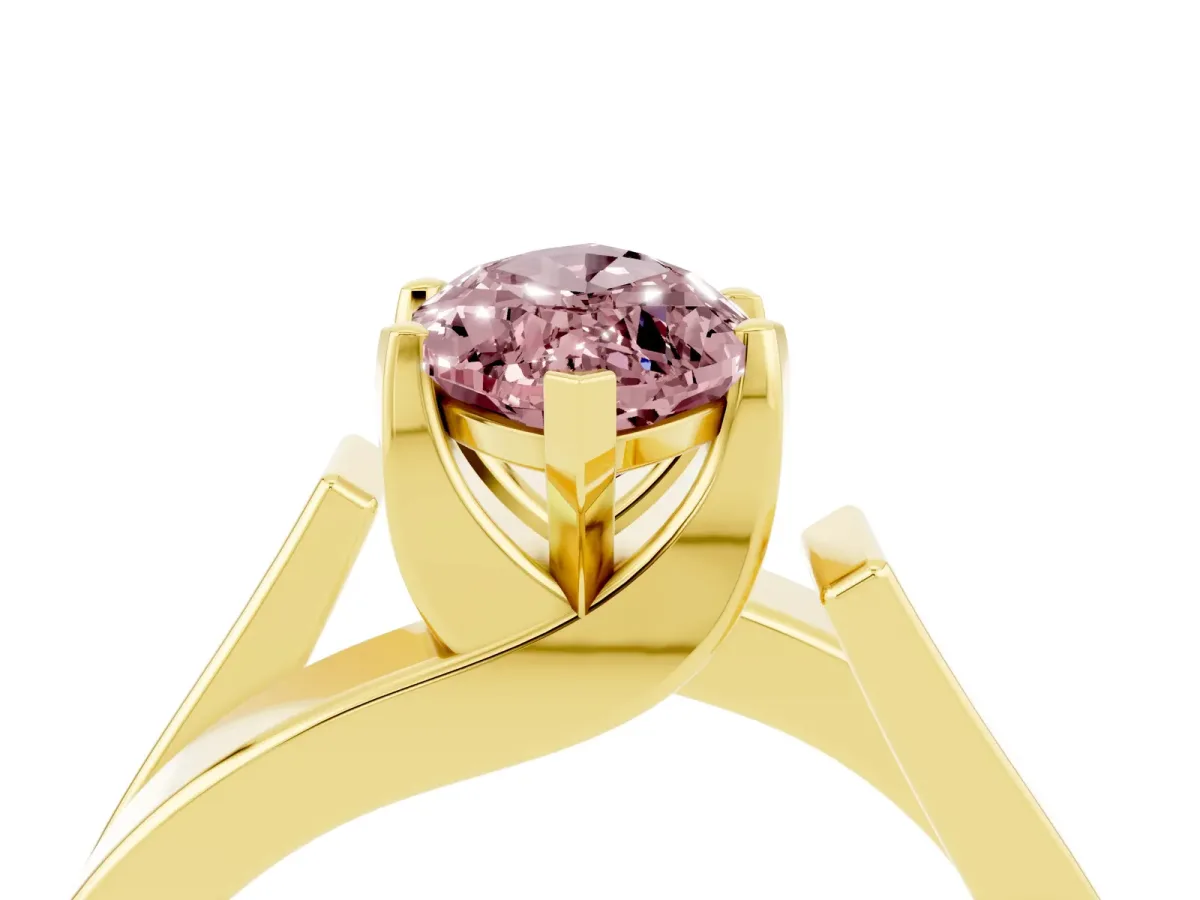 Modern Tension Set Marquise Cut Morganite Solitaire Wide Band Ring Yellow gold