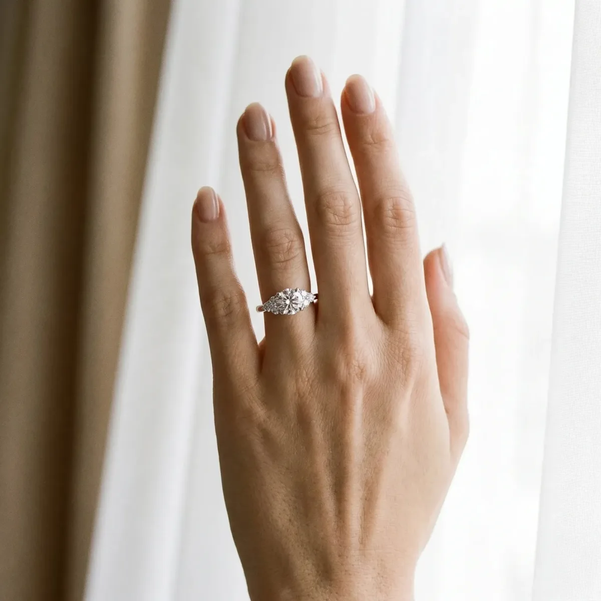 Radiant Cut Brilliant Diamond Cluster Accent Solitaire Ring with Prong Setting Platinum