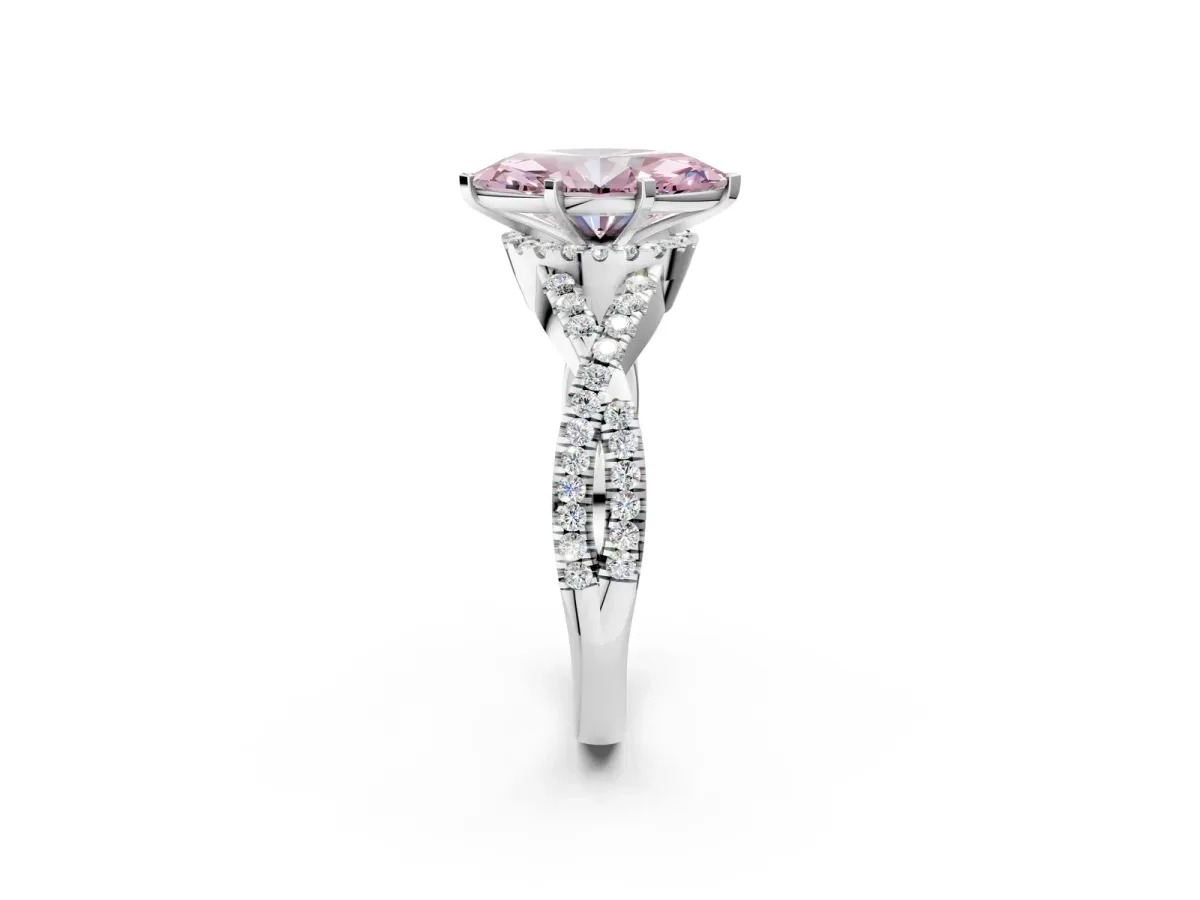 Fancy Pink Marquise Cut Diamond Halo Twist Band Solitaire Prong Setting Ring White gold