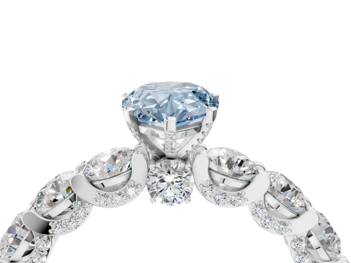 Fancy Blue Pear Cut Diamond Side Stone Engagement Ring with Four-Prong Setting White gold