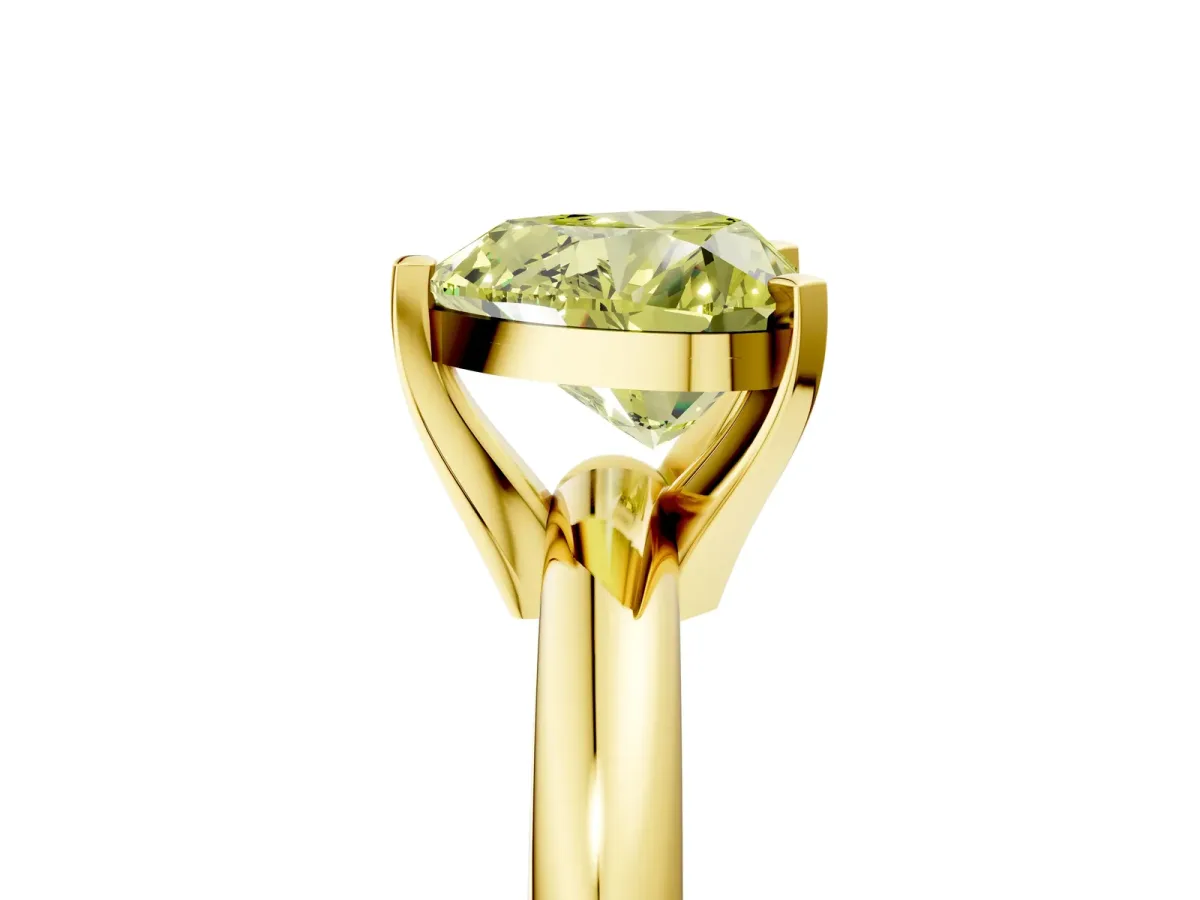 Fancy Yellow Heart Cut Diamond Solitaire Engagement Ring with Round Band and Four-Prong Setting Yellow gold