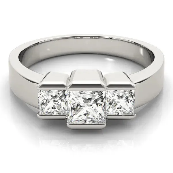 Three Stone Pear Cut Cut Channel Set Diamond Ring Silver