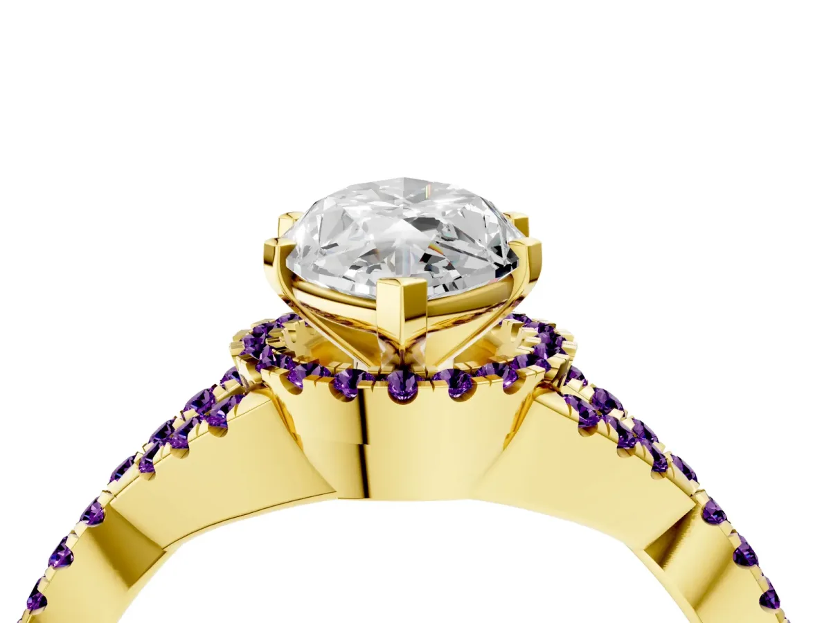 Marquise Cut Diamond Amethyst Halo Twist Band Solitaire Prong Setting Ring Yellow gold
