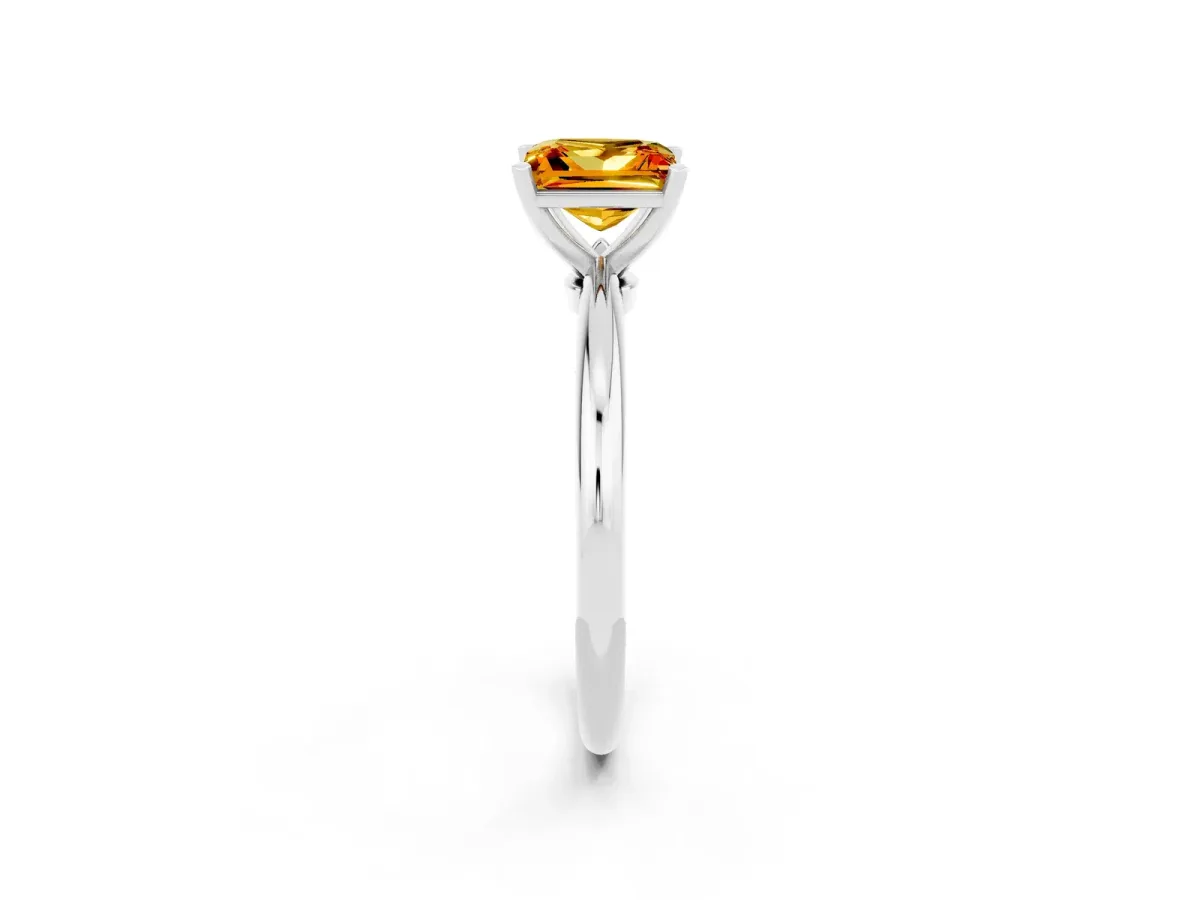Princess Cut Citrine Solitaire Ring with Six-Prong Setting and Classic Band Silver