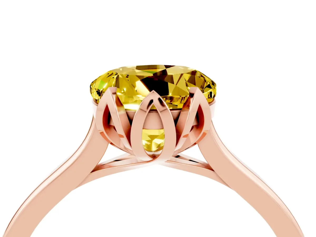 Round Cut Yellow Sapphire Solitaire Ring with Flower Prong Setting and Classic Band Rose gold
