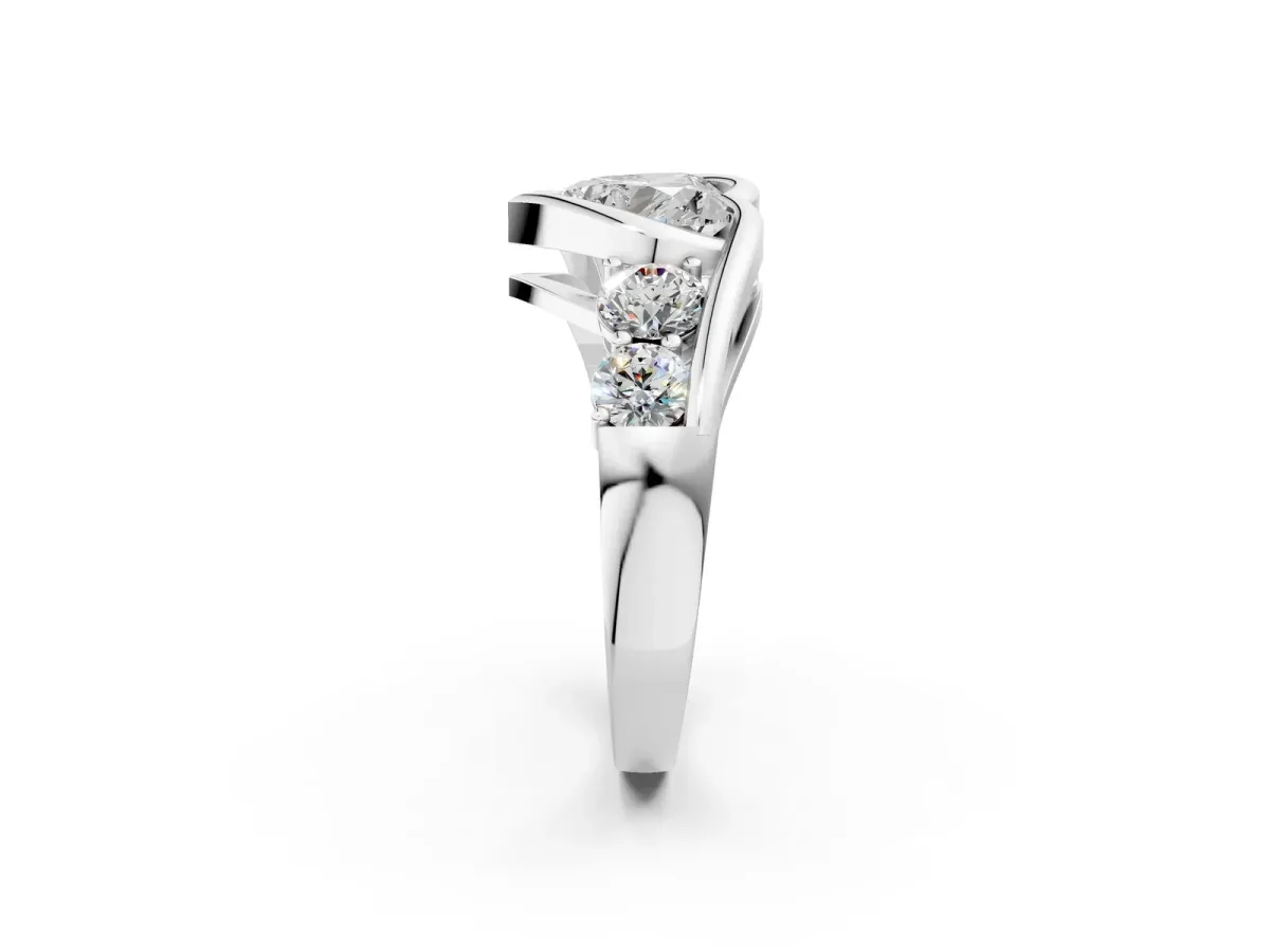 Bezel Set Heart Cut Diamond Bypass Ring with Round Accents White gold