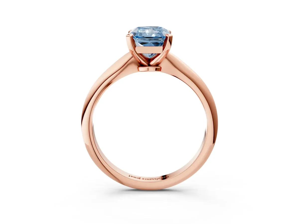 Fancy Blue Radiant Cut Diamond Solitaire Engagement Ring with Classic Band and Four-Prong Setting Rose gold