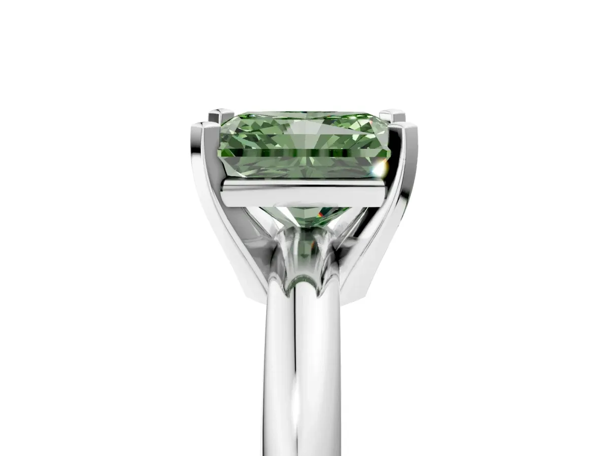 Fancy Green Radiant Cut Diamond Solitaire Engagement Ring with Round Band and Four-Prong Setting White gold