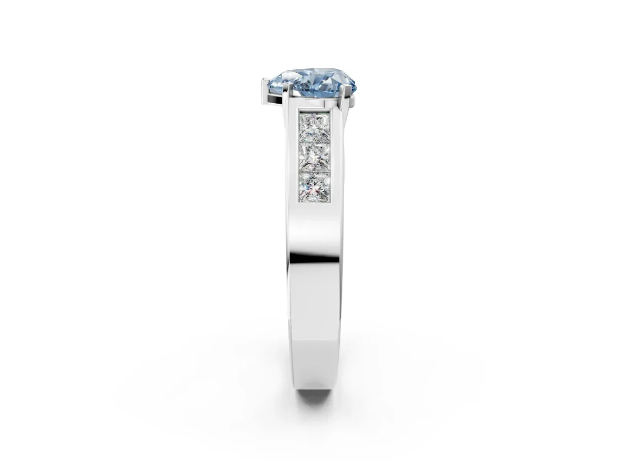 Fancy Blue Heart Cut Cut Channel Set Solitaire Ring with Four-Prong Setting Silver