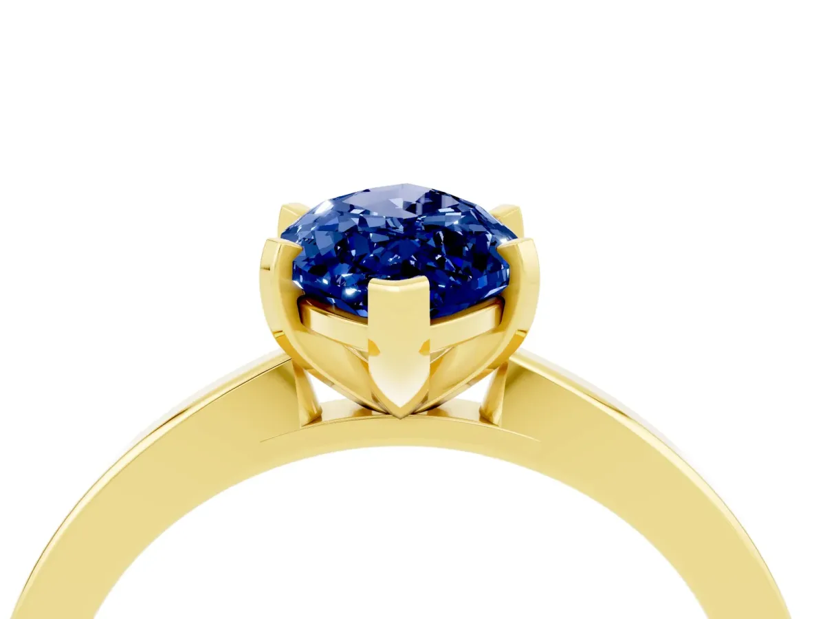 Marquise Cut Blue Sapphire Solitaire Engagement Ring with Classic Band and Four-Prong Setting Yellow gold