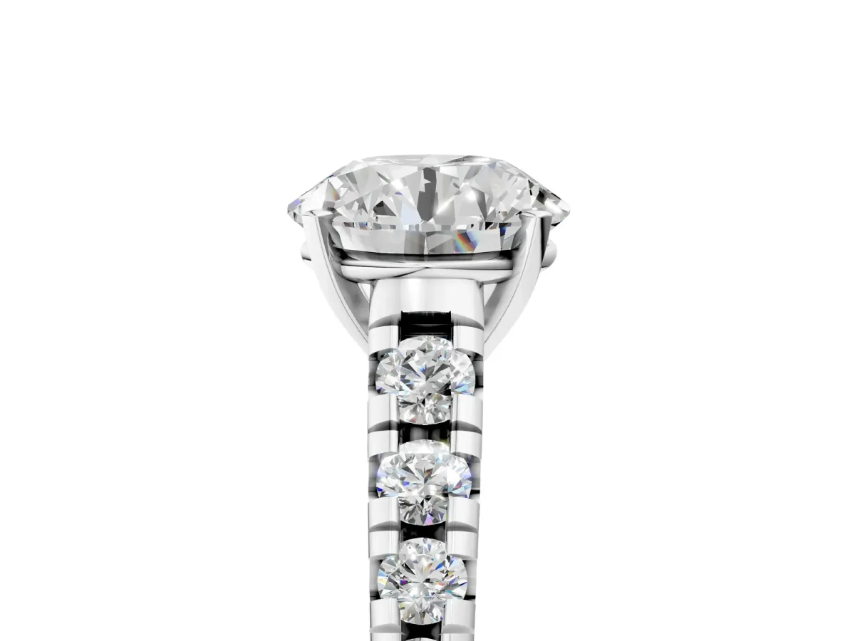 Round Cut Diamond Cathedral Solitaire Ring with Round Pavé Band White gold