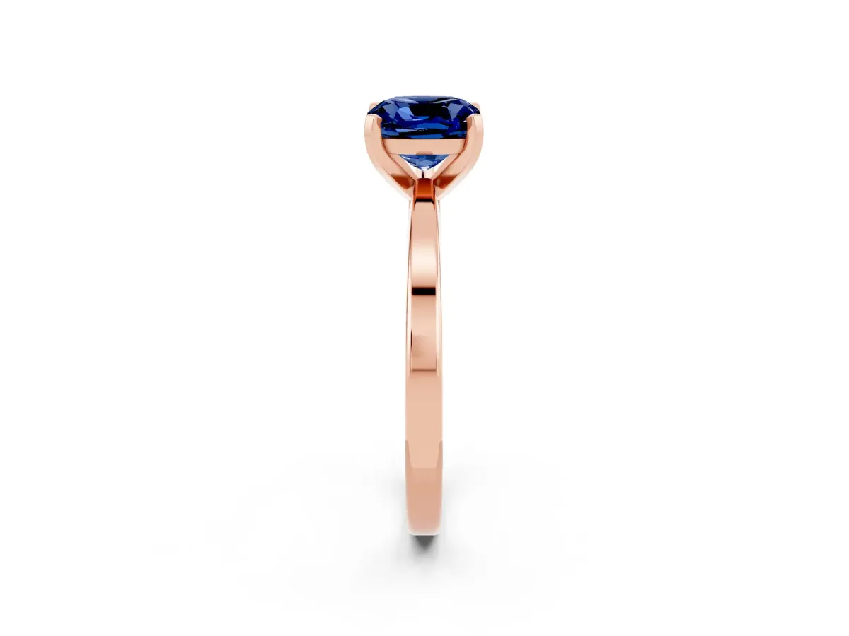 Cushion Cut Blue Sapphire Solitaire Engagement Ring with Classic Band and Four-Prong Setting Rose gold