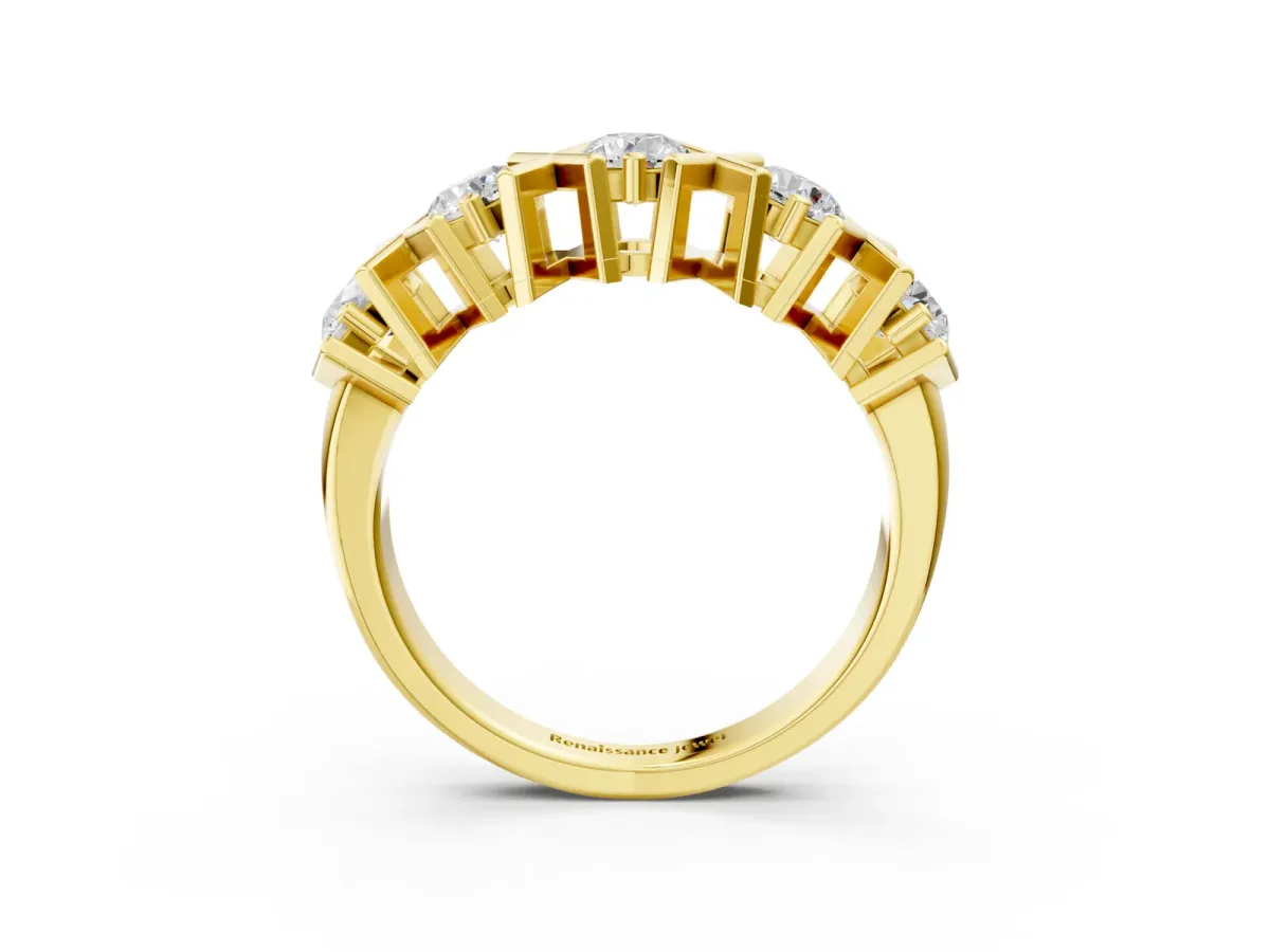 Round Diamond Channel Set Band with X-Prong Detail Yellow gold