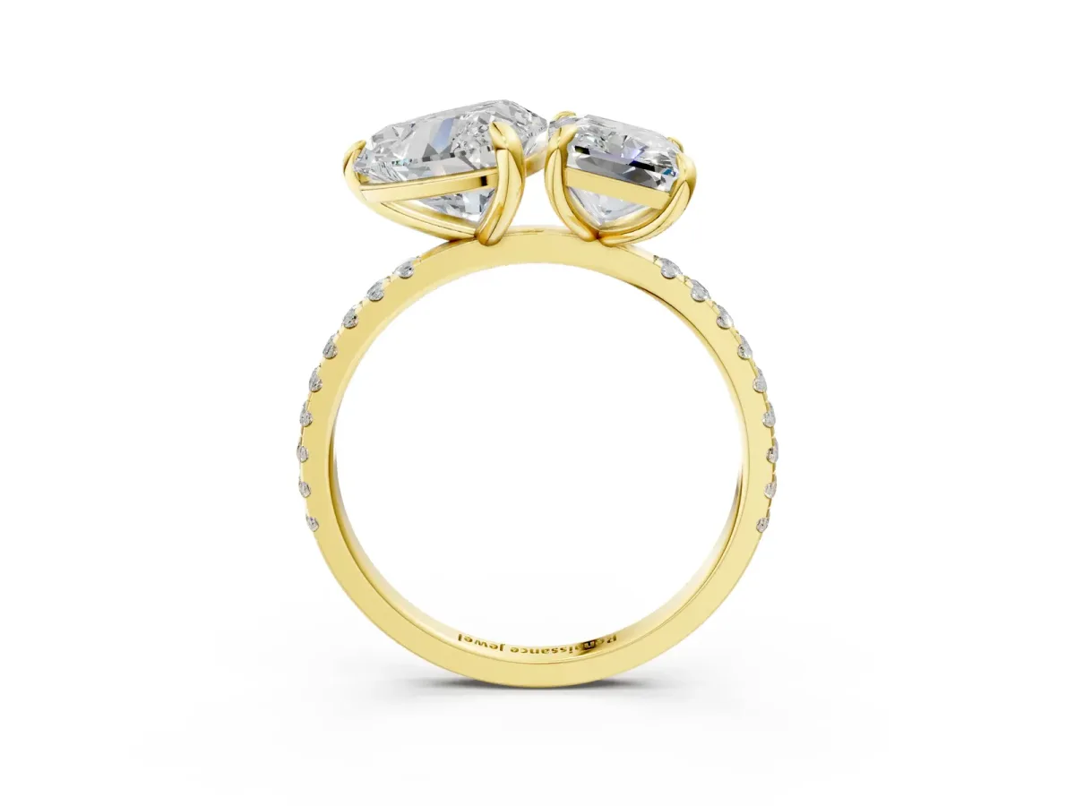 Radiant and Heart Toi Moi Ring with Prong Setting and Pave Band Yellow gold