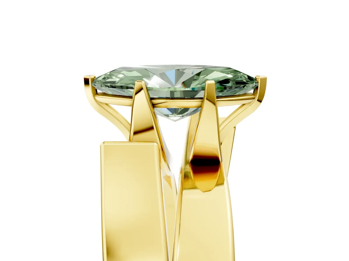 Fancy Green Modern Tension Set Marquise Cut Diamond Solitaire Wide Band Ring Yellow gold