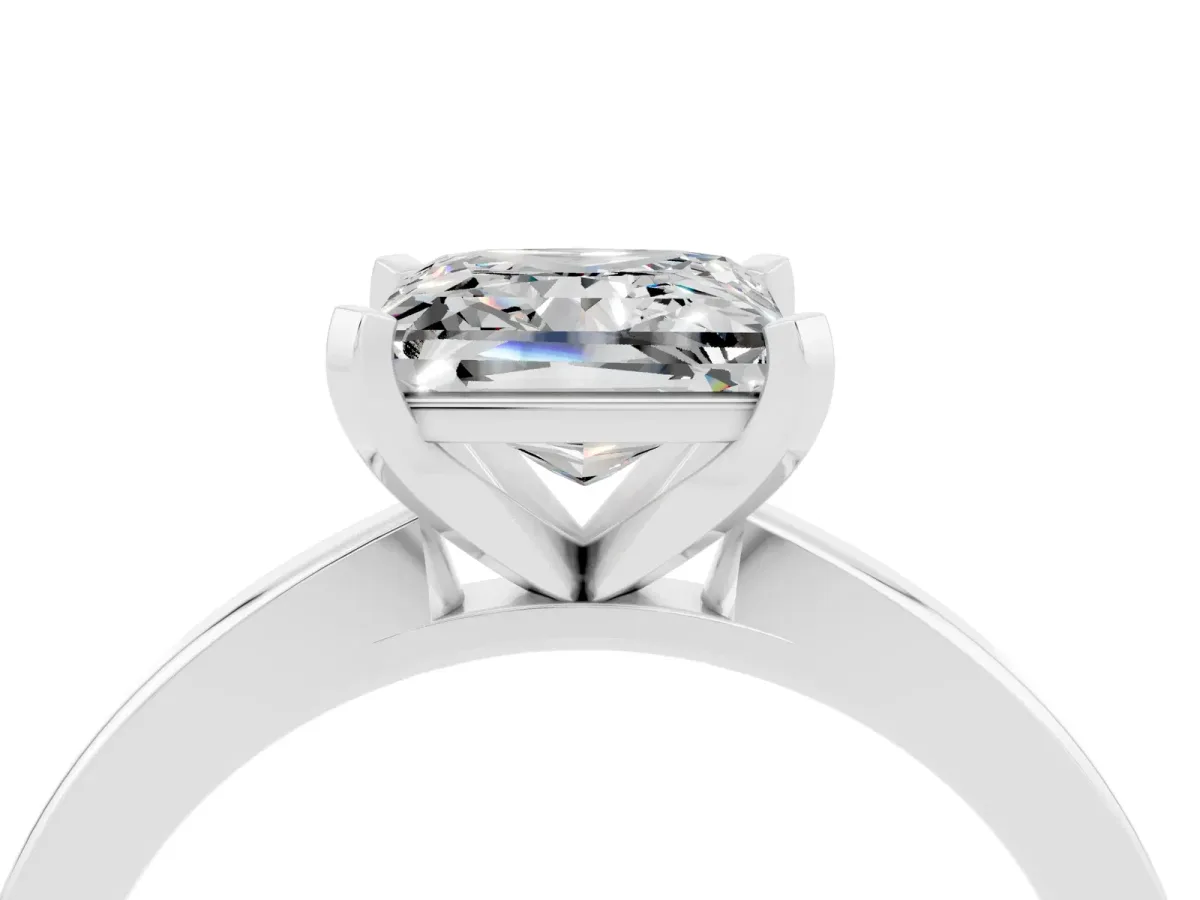 Princess Cut Moissanite Solitaire Engagement Ring with Classic Band and Four-Prong Setting White gold