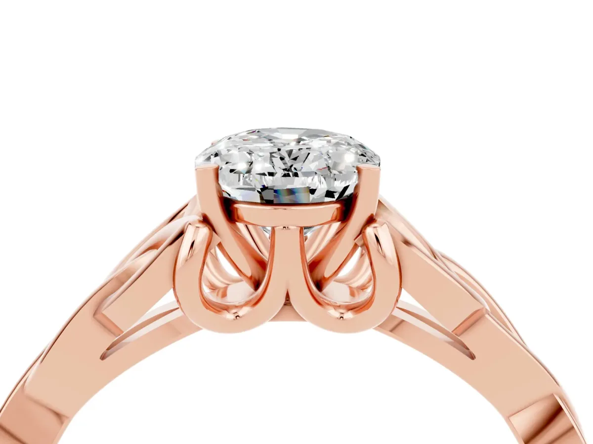 Oval Cut Moissanite Solitaire Engagement Ring with Celtic Knot Band and Four-Prong Setting Rose gold