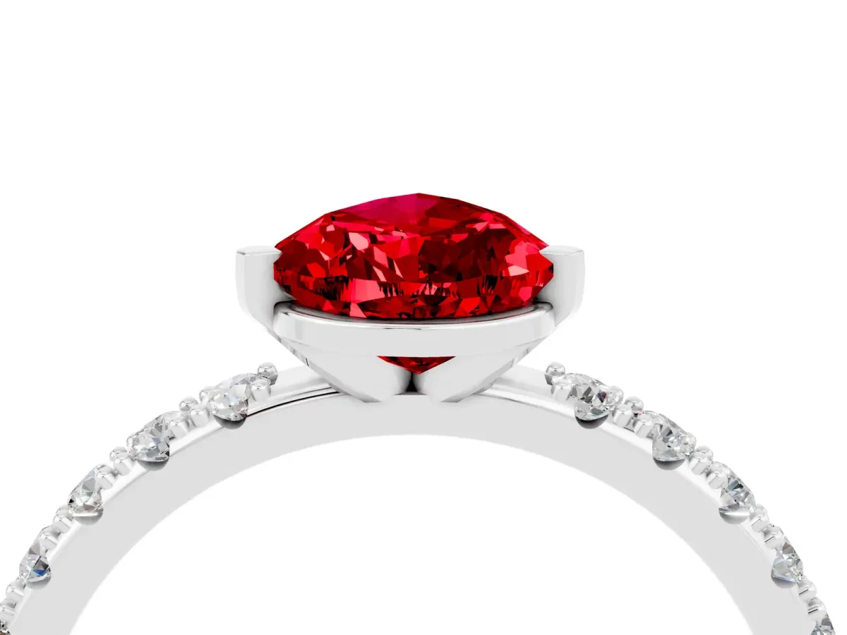 Pear Cut Ruby Solitaire Pavé Band with Four-Prong Setting Platinum