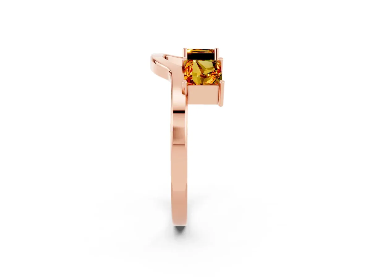 Princess Cut Citrine Two-Stone Open Band Ring with Four-Prong Setting Rose gold