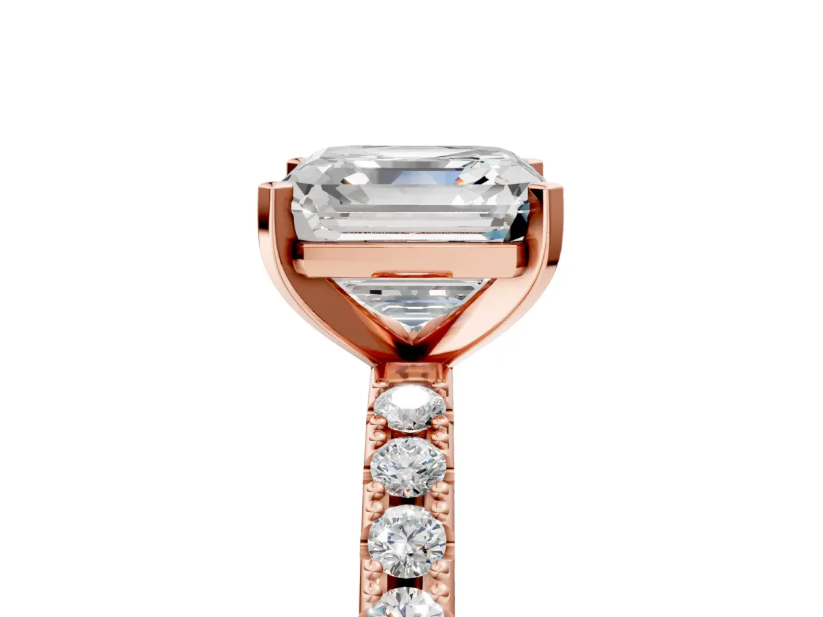 Asscher Cut Diamond Solitaire Pavé Band with Four-Prong Setting Rose gold