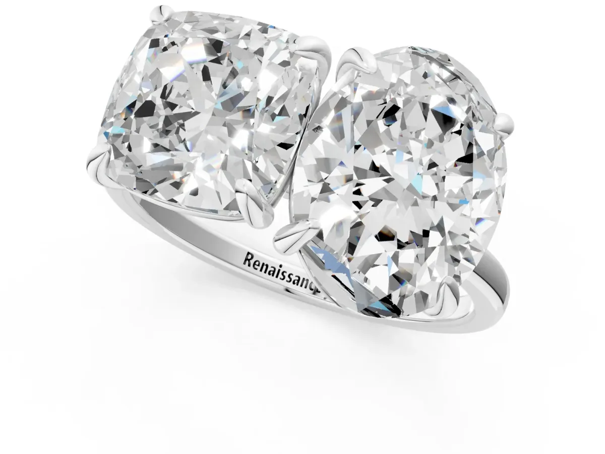 Oval and Cushion Toi Moi Ring with Prong Setting and Plain Band Platinum