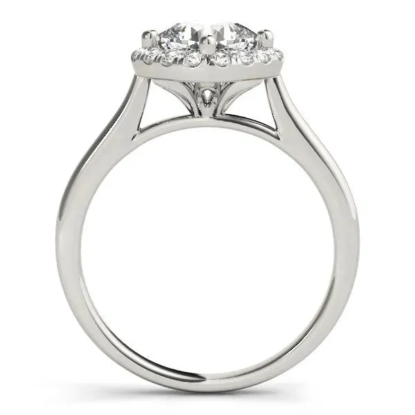Asscher Cut Halo Round Diamond Solitaire Engagement Ring with Pave Band and Four-Prong Setting Platinum