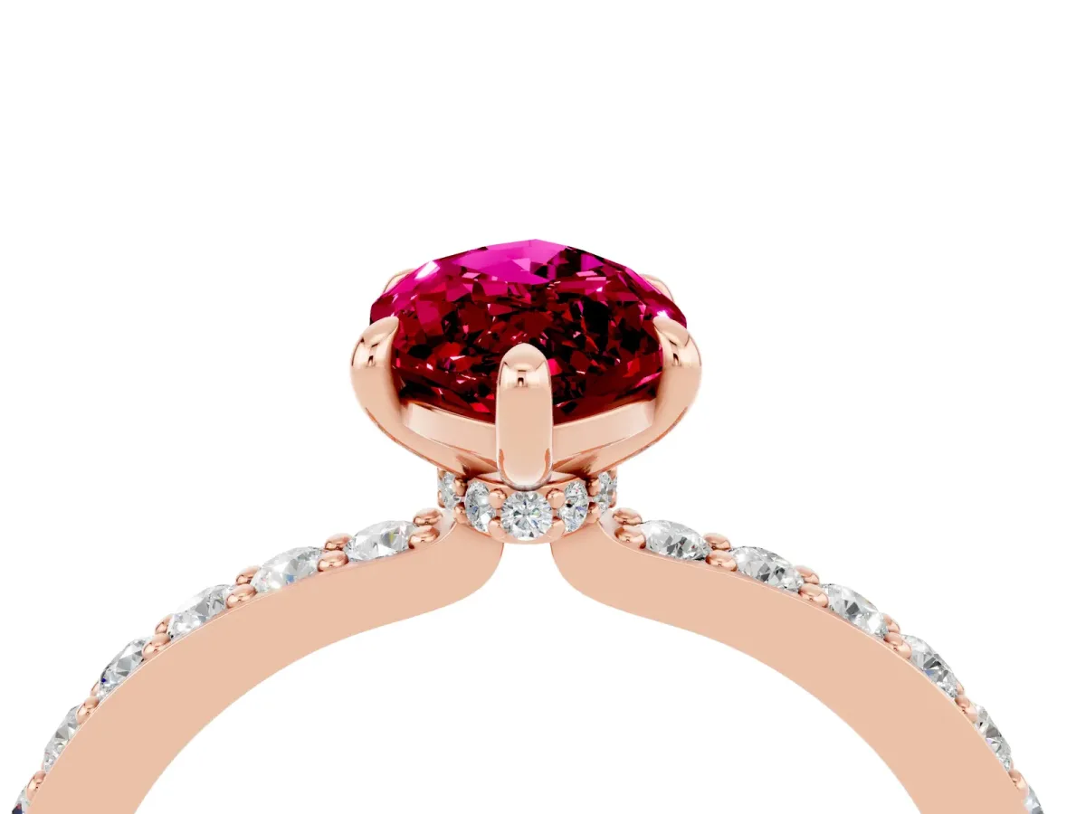 Marquise Cut Garnet Solitaire Engagement Ring with Pavé Band and Four-Prong Setting Rose gold