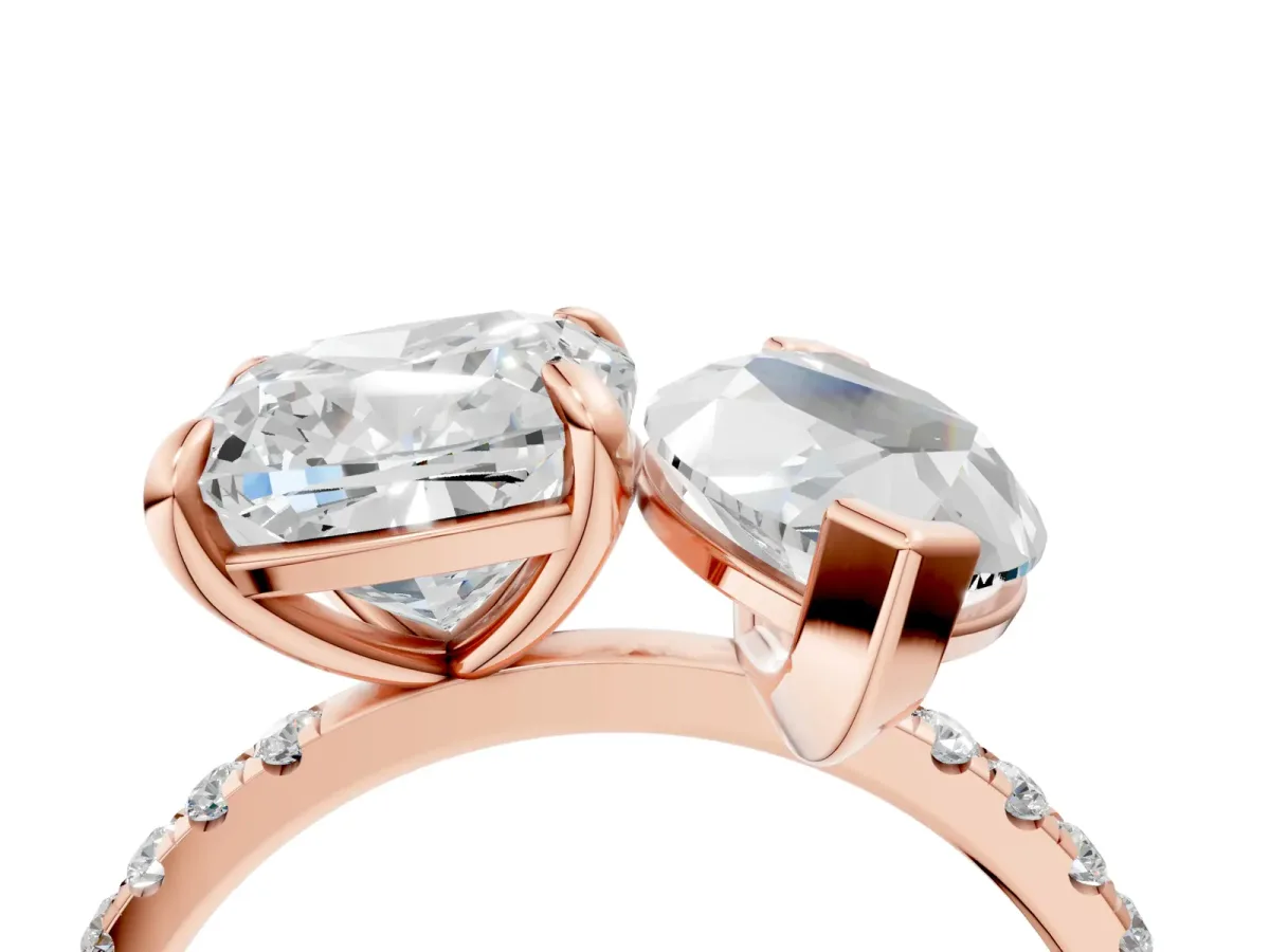 Cushion and Marquise Toi Moi Ring with Prong Setting and Pave Band Rose gold