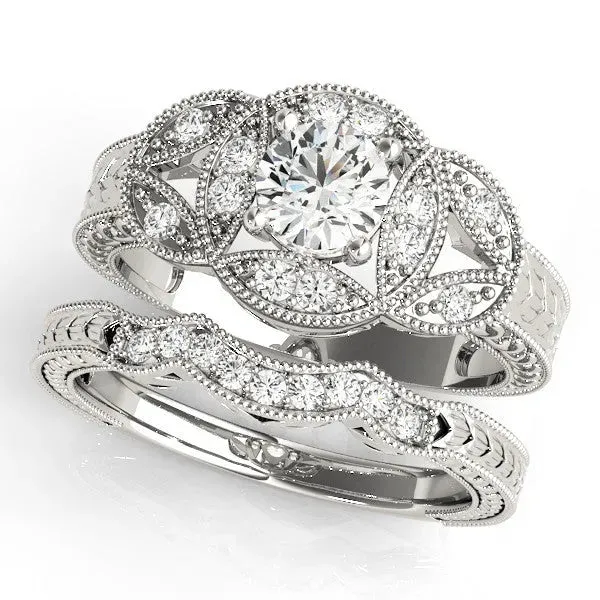 Emerald Cut Diamond Milgrain Marquise Filigree Engagement Ring with Prong Setting Platinum