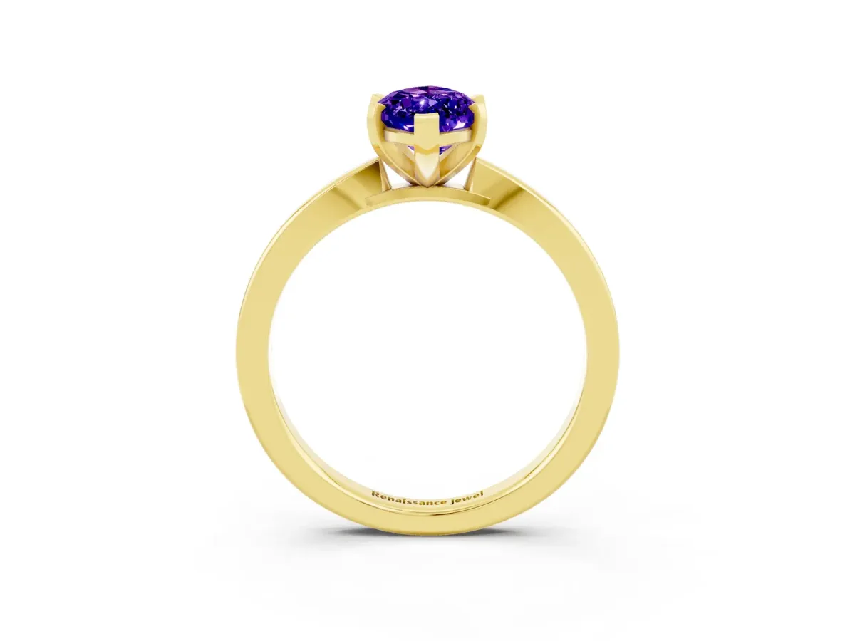 Marquise Cut Tanzanite Solitaire Engagement Ring with Classic Band and Four-Prong Setting Yellow gold