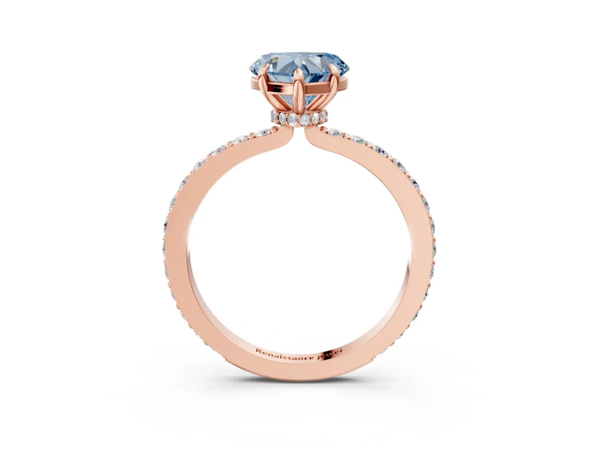 Fancy Blue Heart Cut Diamond Solitaire Engagement Ring with Pavé Band and Four-Prong Setting Rose gold