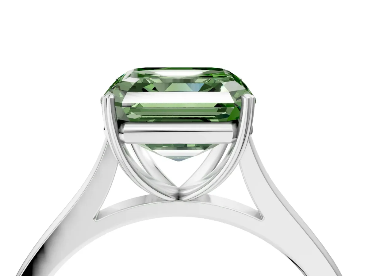 Fancy Green Asscher Cut Solitaire Heart Prong Engagement Ring with Tapered Band Platinum