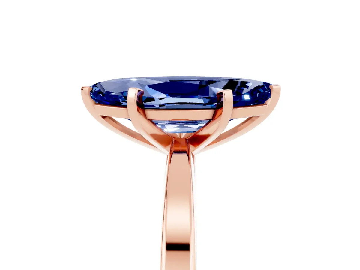 Marquise Cut Blue Sapphire Solitaire Engagement Ring with Classic Band and Four-Prong Setting Rose gold
