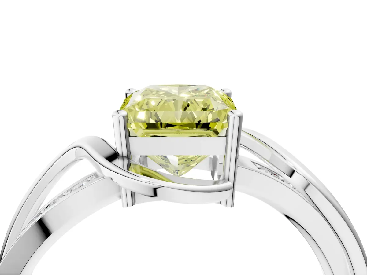 Fancy Yellow Radiant Cut Solitaire Twisted Band with Prong Setting Platinum