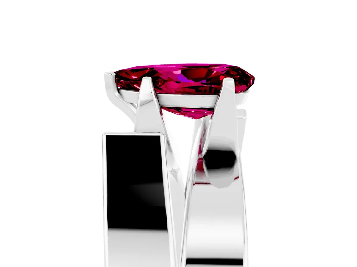 Modern Tension Set Pear Cut Garnet Solitaire Wide Band Ring Silver