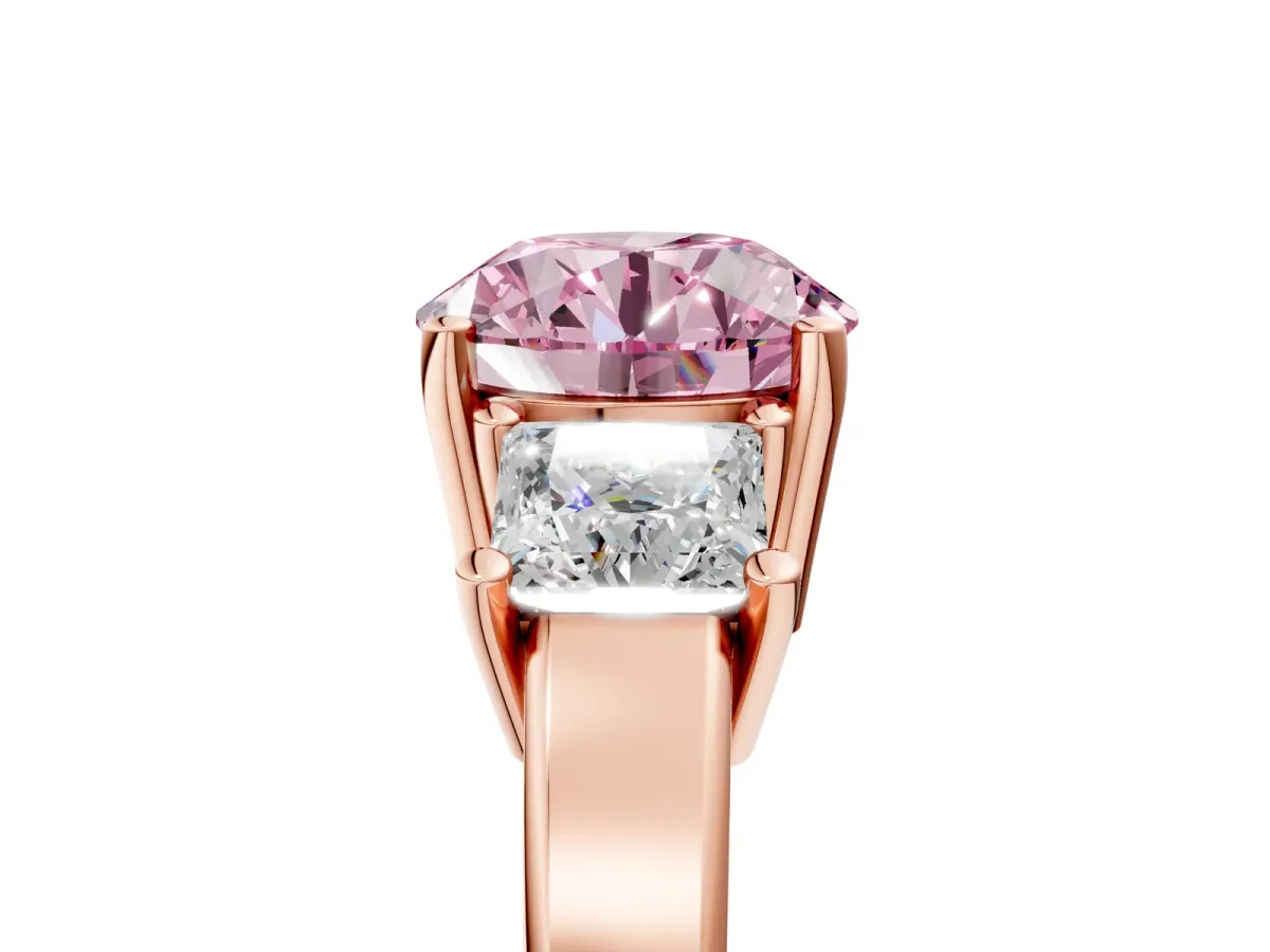 Fancy Pink Three-Stone Round Cut Cut Solitaire Ring with Prong Setting Rose gold