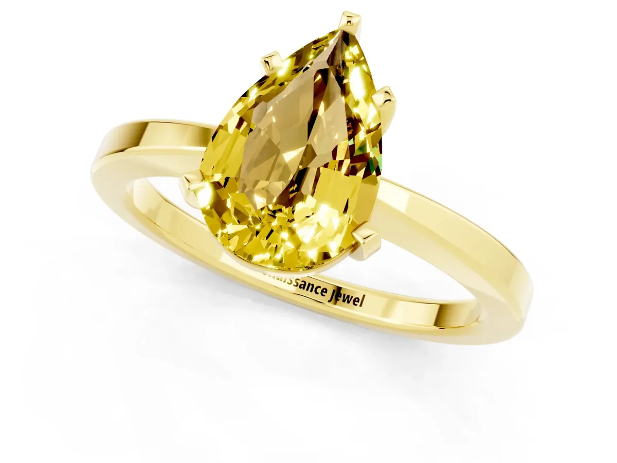 Pear Cut Yellow Sapphire Solitaire Engagement Ring with Classic Band and Four-Prong Setting Yellow gold