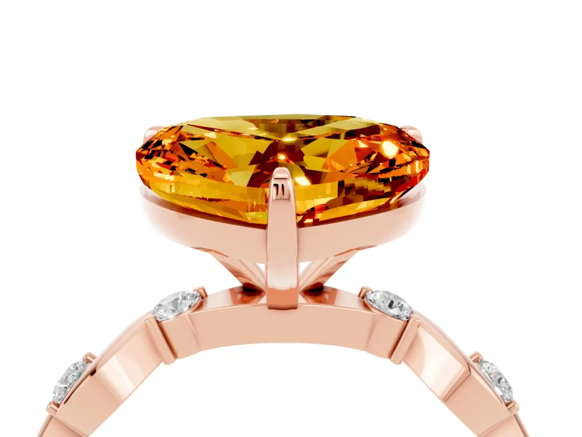 Heart Cut Citrine Solitaire Twisted Band with Round Accents and Prong Setting Rose gold