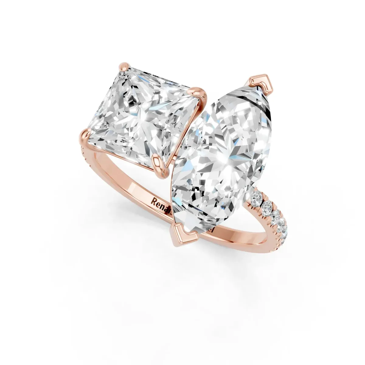 Marquise and Princess Toi Moi Ring with Prong Setting and Pave Band Rose gold