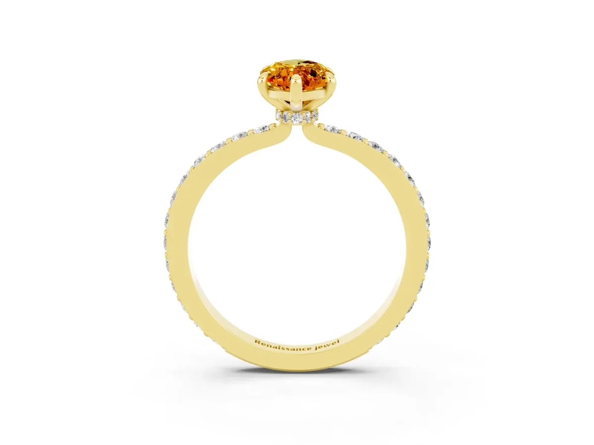 Marquise Cut Citrine Solitaire Engagement Ring with Pavé Band and Four-Prong Setting Yellow gold
