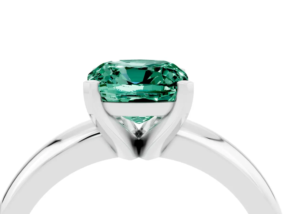 Cushion Cut Green Sapphire Solitaire Engagement Ring with Round Band and Four-Prong Setting White gold