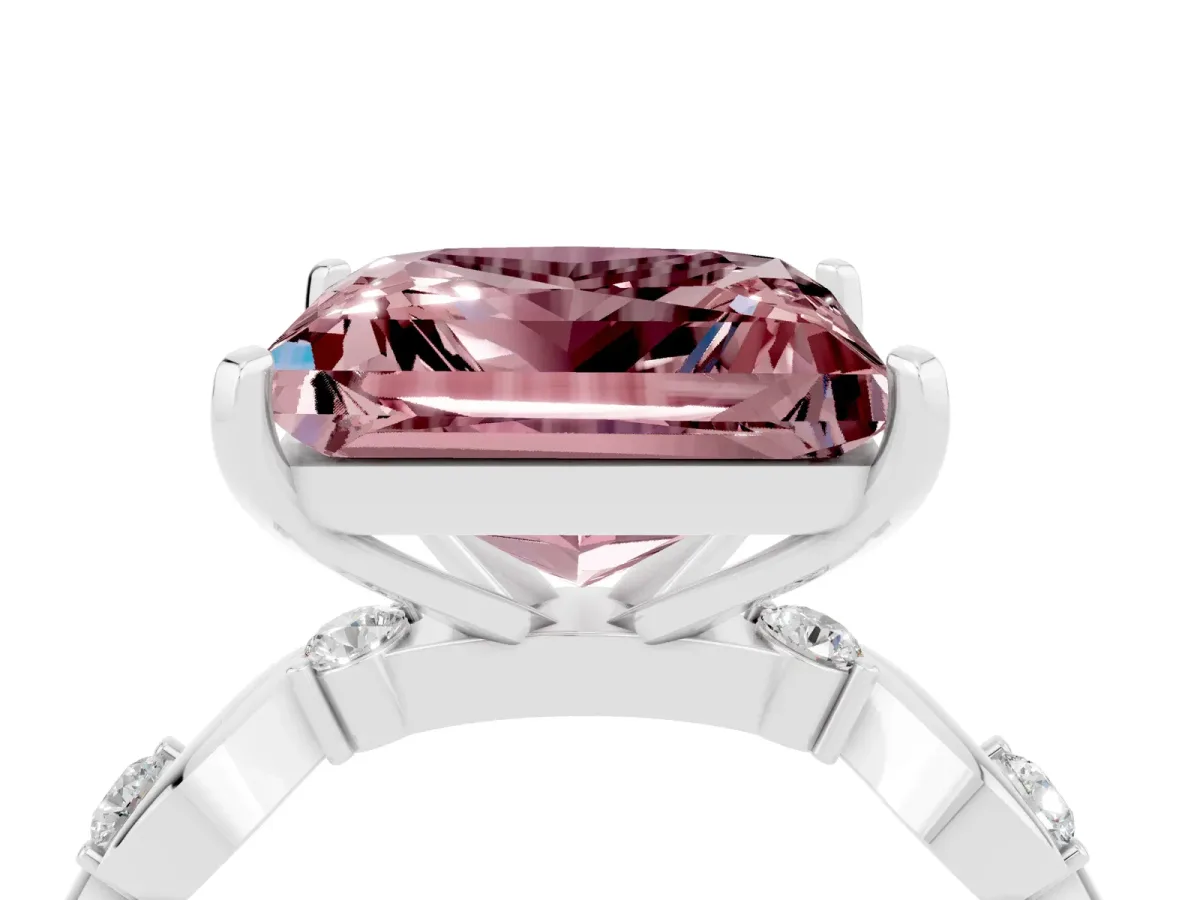 Princess Cut Morganite Solitaire Twisted Band with Round Accents and Prong Setting White gold