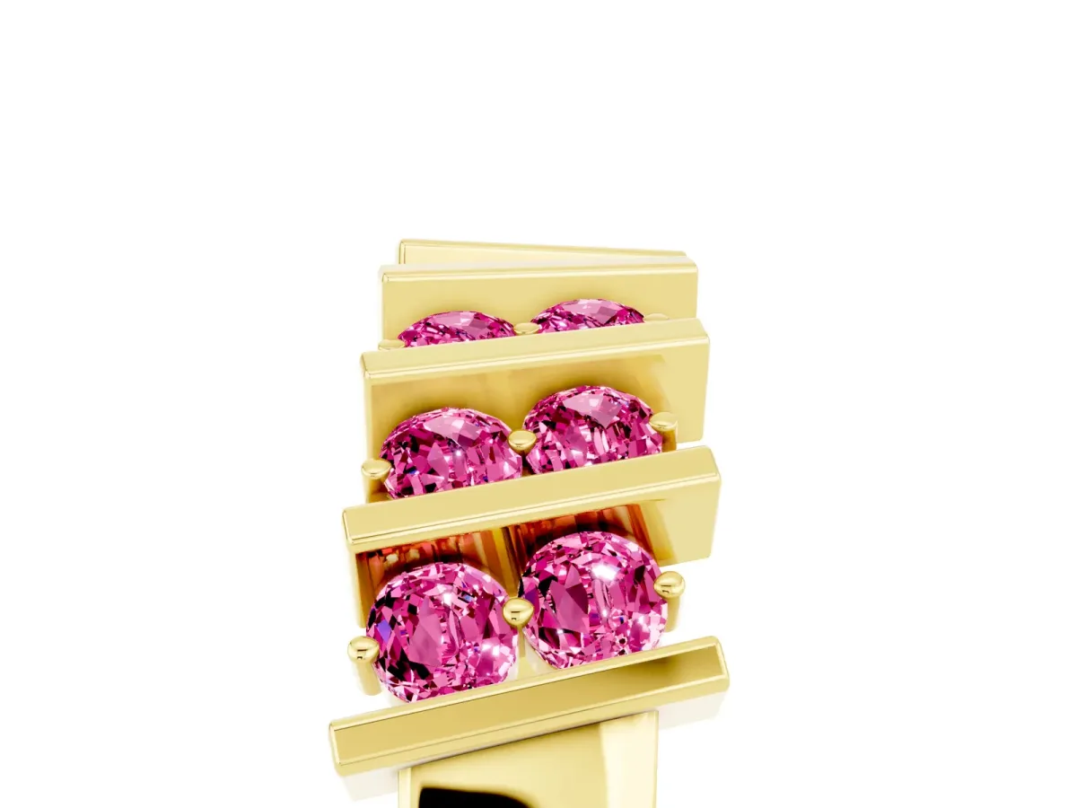 Channel Set Round Pink Sapphire Anniversary Band with Vertical Prongs Yellow gold