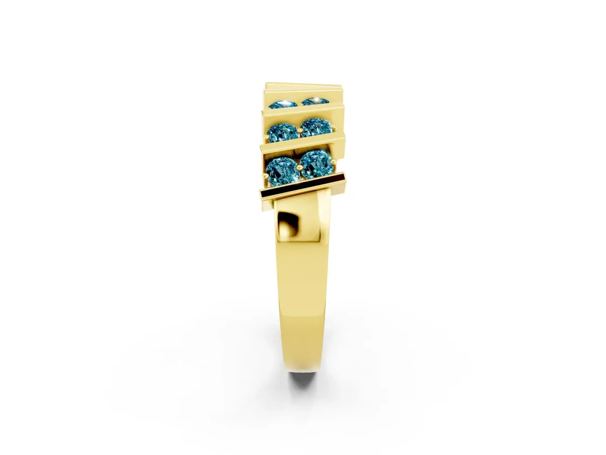 Channel Set Round Blue Topaz Anniversary Band with Vertical Prongs Yellow gold
