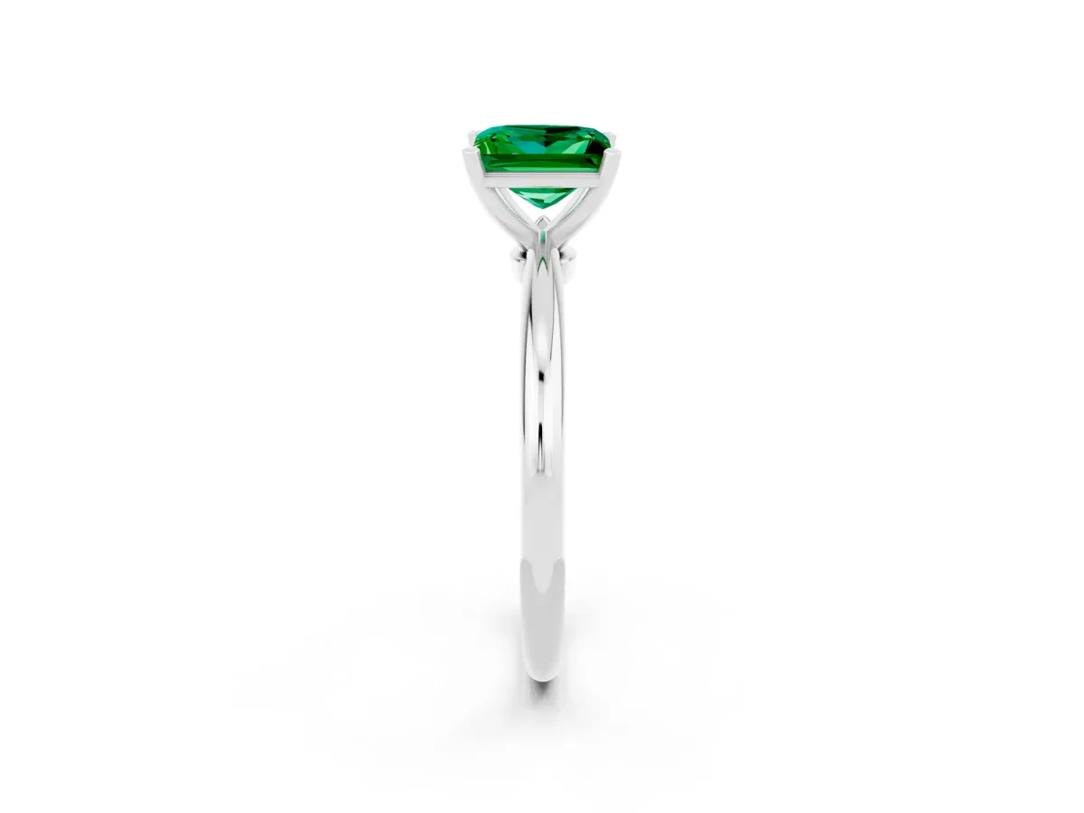 Princess Cut Emerald Solitaire Ring with Six-Prong Setting and Classic Band Silver