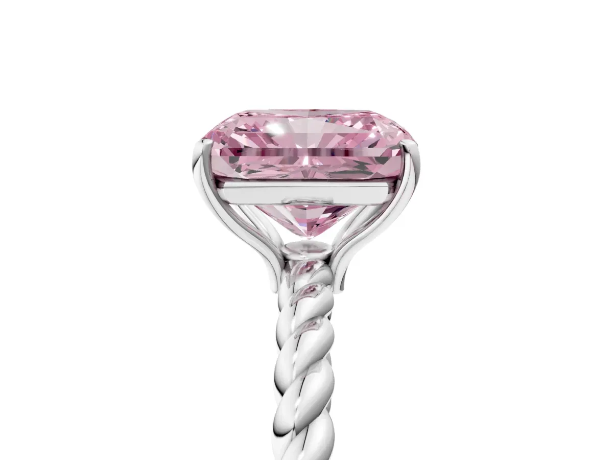 Fancy Pink Radiant Cut Solitaire Twisted Band 4-Prong Ring Platinum