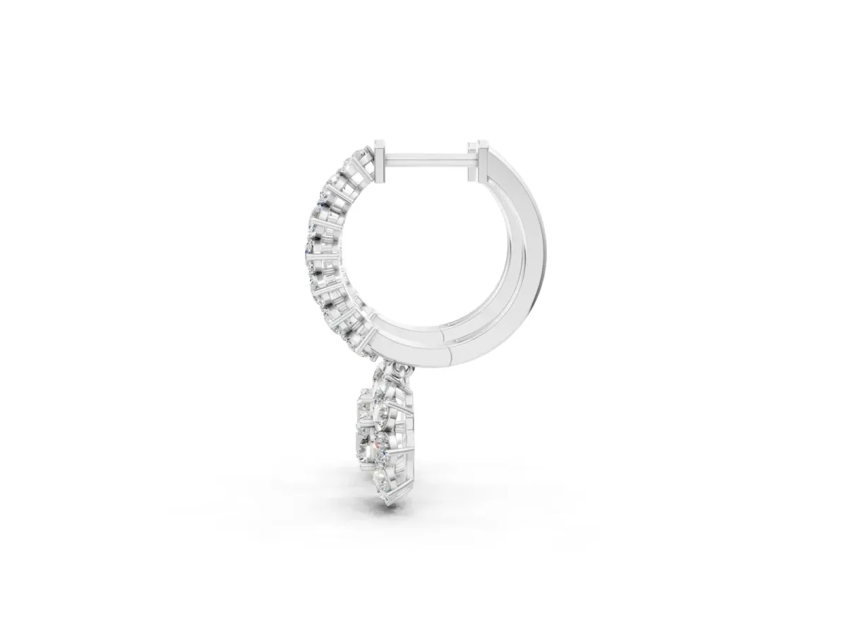 Round Diamond Petite Hoop Earrings with Sunflower Drop Platinum