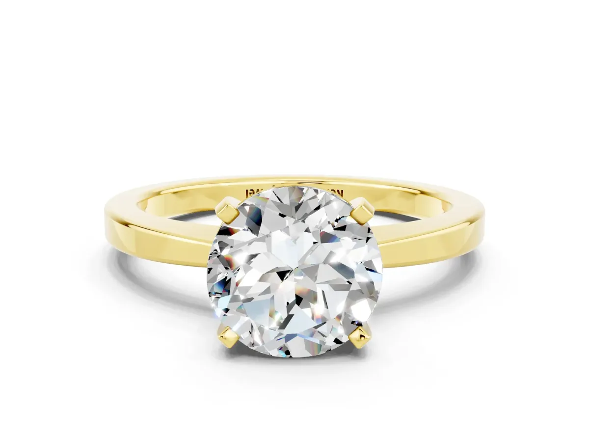 Round Cut Moissanite Solitaire Engagement Ring with Classic Band and Four-Prong Setting Yellow gold