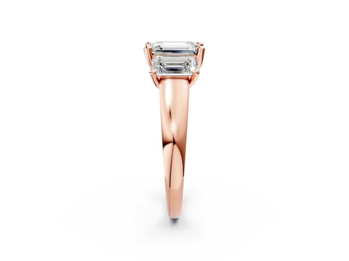 Three-Stone Emerald Cut Cut Solitaire Ring with Classic Prong Setting Rose gold
